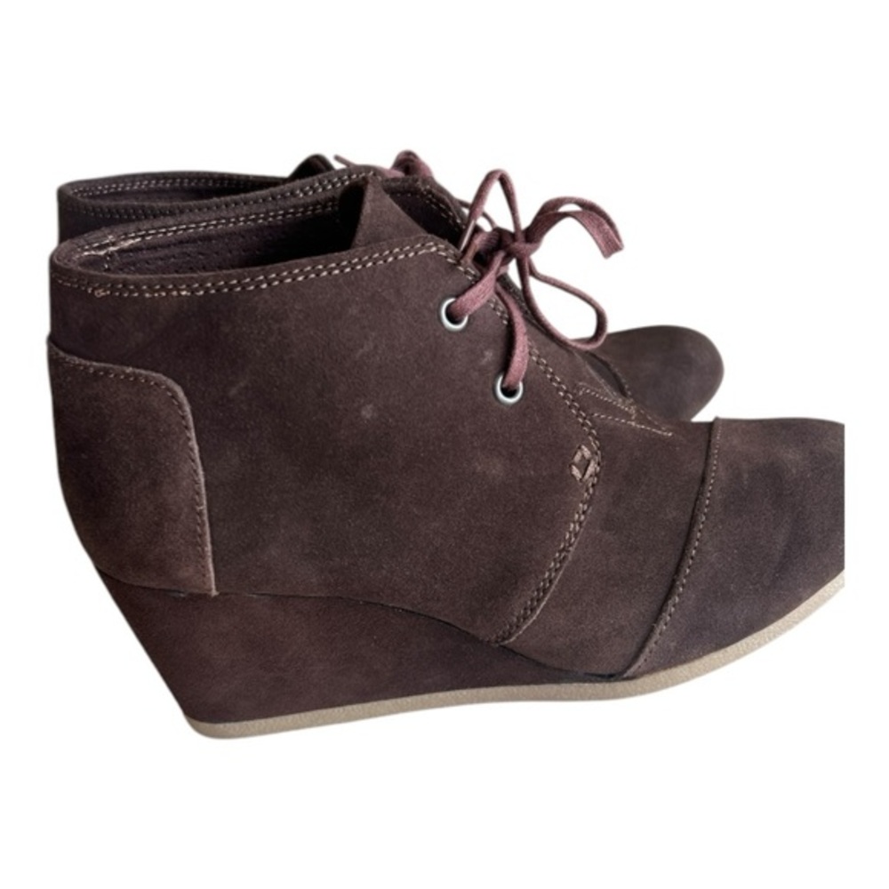 Toms Brown Suede Wedge Ankle Booties